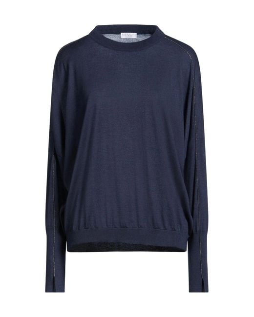Brunello Cucinelli Blue Long-Sleeve Lightweight Knit Top