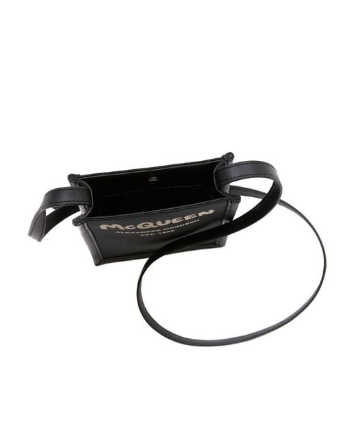 McQueen Black Graffiti Logo Printed Shoulder Bag for men