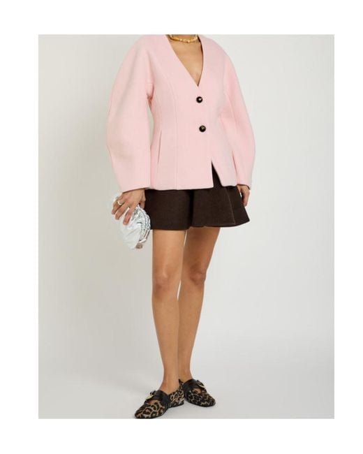 Ganni Pink Wool And Cashmere Blend Jacket