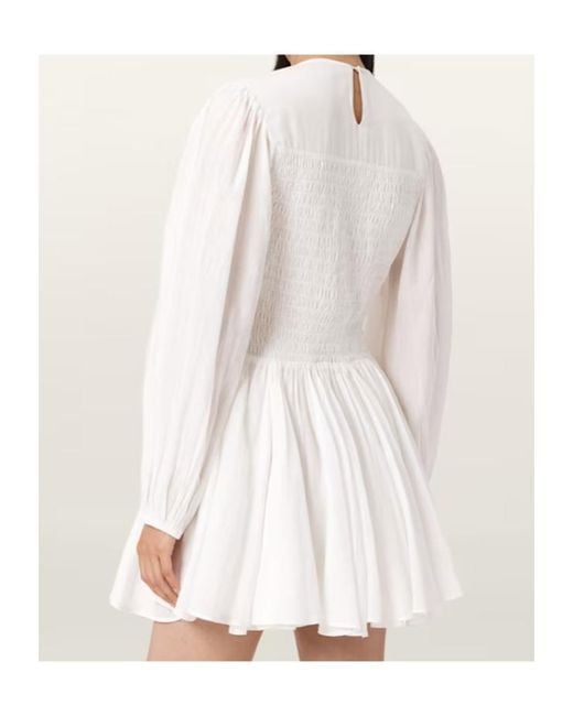 AllSaints White Chia Smocked Mini Dress
