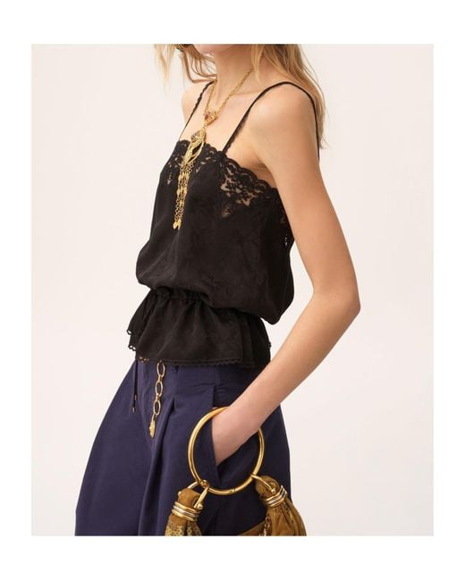 Chloé Black Chloé Lace Spaghetti Strap Top