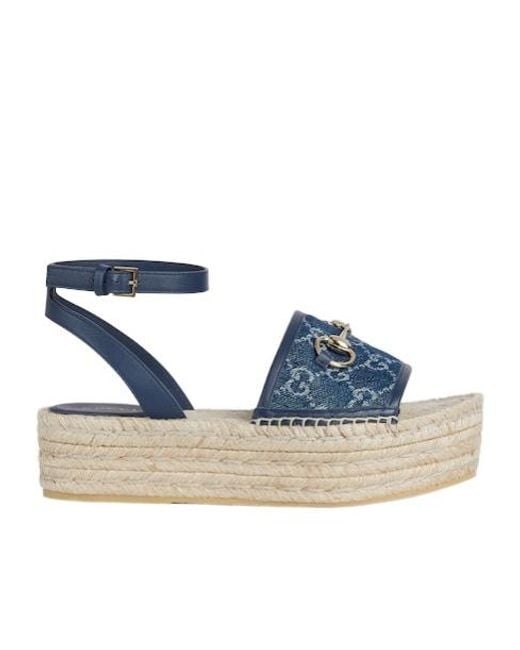 Gucci Blue Flatform Espadrille With Horsebit