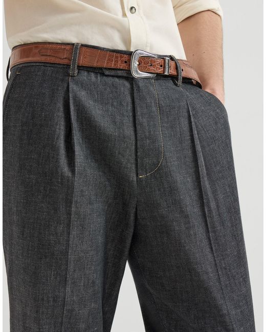 Brunello Cucinelli Gray No-Fade Lightweight Denim Trousers With Pleat for men