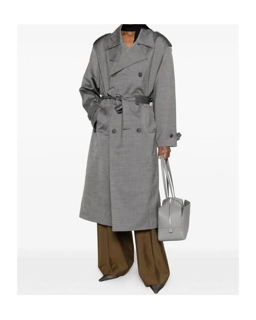 Frankie Shop Gray Double-Breasted Trench Coat