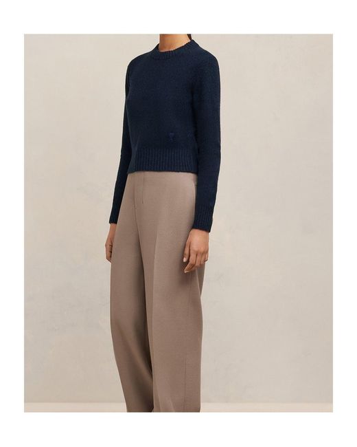 AMI Blue Long-Sleeved Crewneck Knitted Jumper