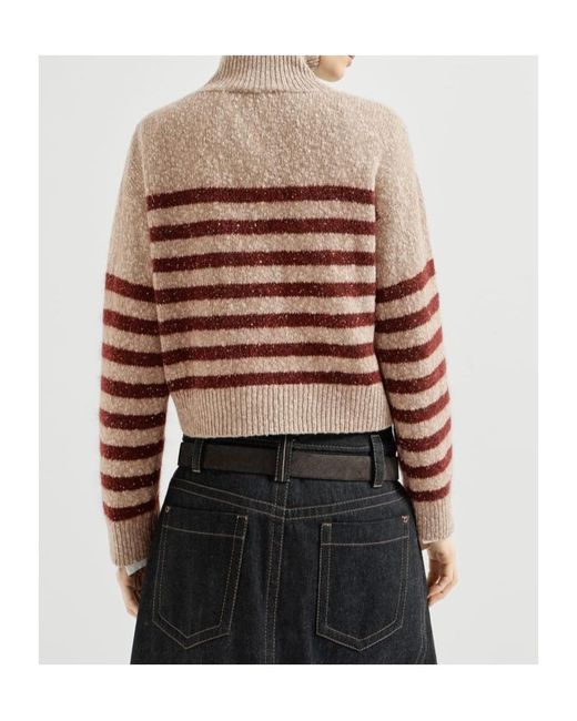 Brunello Cucinelli Multicolor Soft Virgin Wool And Cashmere Turtleneck Sweater With Dazzling Stripes