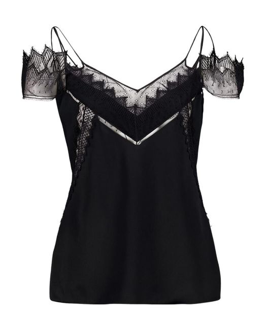 Tom Ford Black Lace-Trim Satin Top
