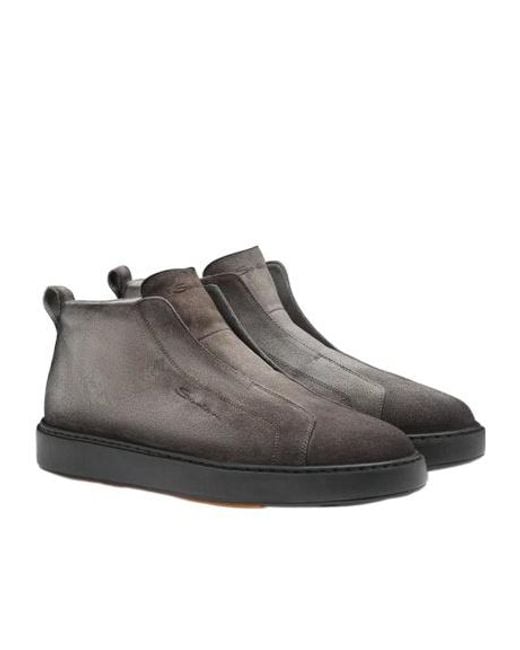 Santoni Brown Suede Slip-On Sneakers for men