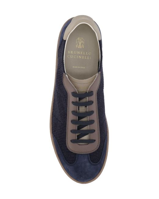 Brunello Cucinelli Blue Lace-Up Panelled Sneakers for men