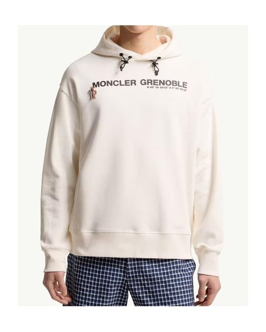 Moncler White Grenoble Logo Printed Long-Sleeved Hoodie for men