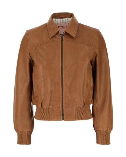 Iceberg Brown Leather Bomber Jacket
