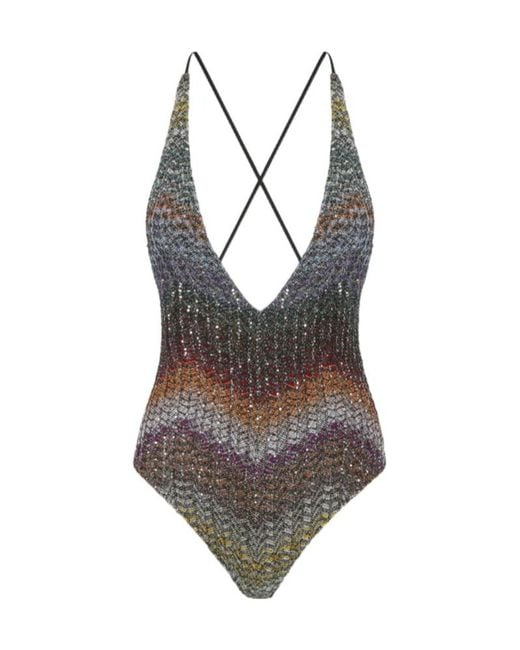 Missoni Brown Zigzag Cross-Back Swimsuit