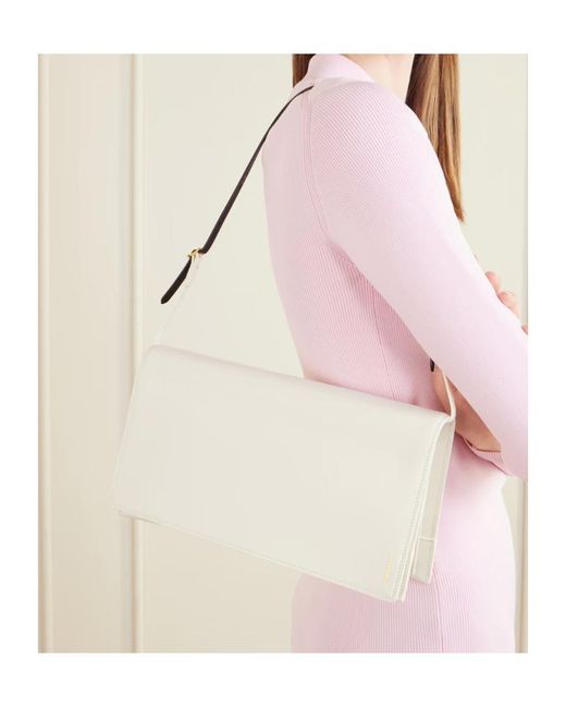Jil Sander White File Medium Leather Shoulder Bag