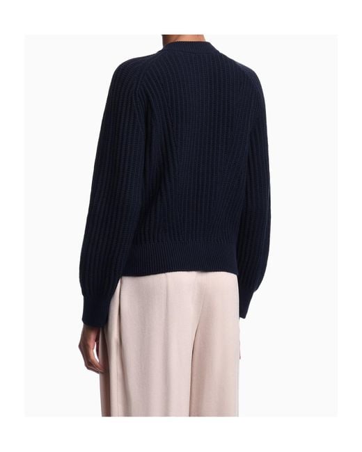 Emporio Armani Blue Fishermans-Rib Knit Cardigan