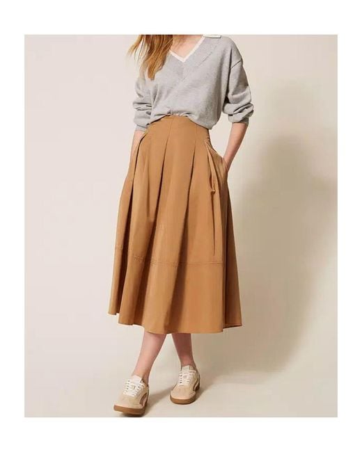 Twinset Natural Pleated Midi Skirt