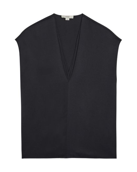 Vince Blue Double-Layered V-Neck Silk-Blend Top
