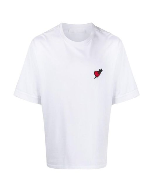 Neil Barrett White Lightning Heart Pattern T-Shirt for men