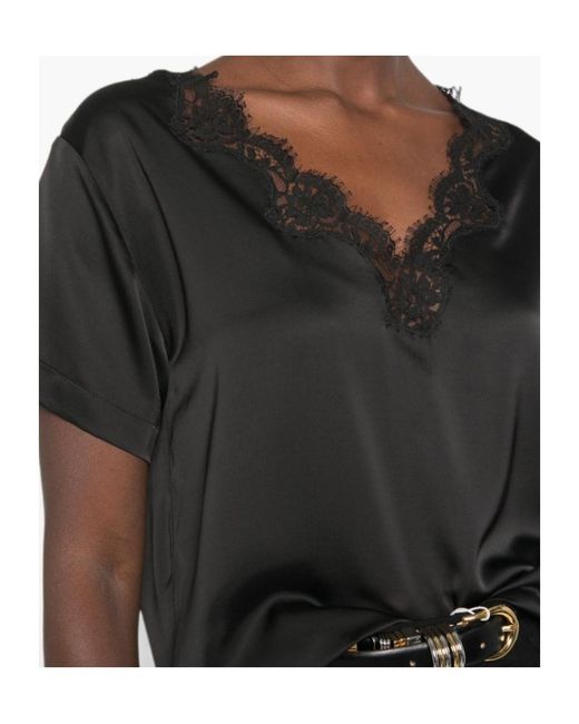 ERMANNO FIRENZE Black V-Neck Lace-Trim Top