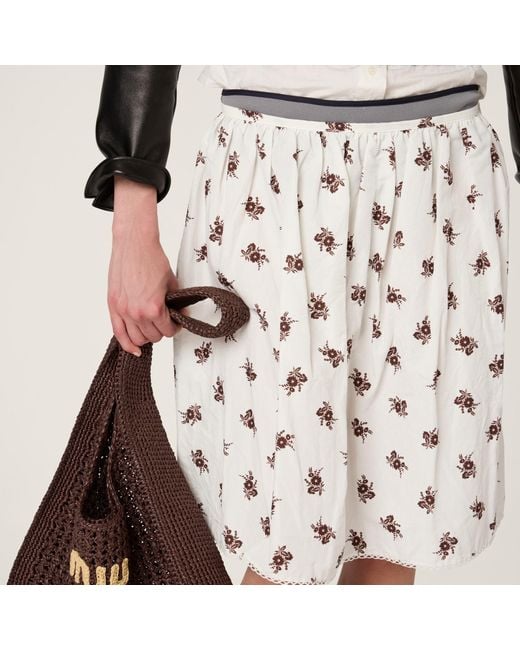 Miu Miu Natural Printed Slubbed Poplin Skirt