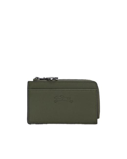 Longchamp Green Embossed Leather Cardholder