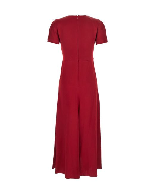 Victoria Beckham Crewneck Midi Dress With Gathered Waist And Rear Zip Closure