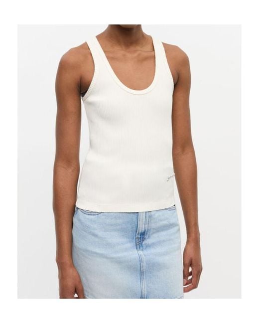 Ganni Natural Ribbed Knit Tank Top