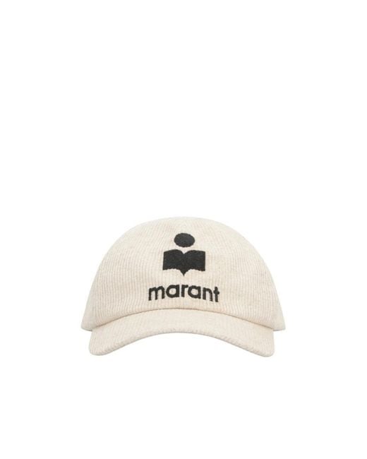 Isabel Marant White Logo Embroidered Corduroy Baseball Cap for men