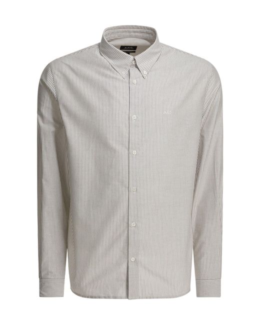 A.P.C. Gray Pinstriped Curved Hem Shirt for men