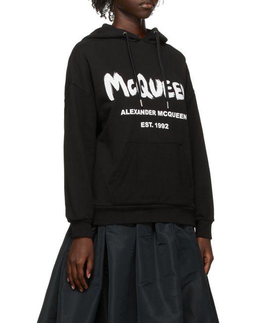 McQueen Black Graffiti Logo Printed Hoodie