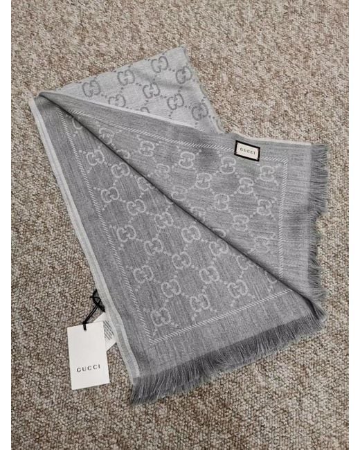 Gucci White Gg Supreme Jacquard Scarf
