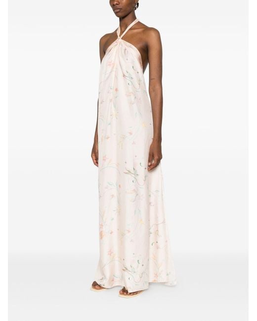 Forte_forte White Tie-Neck Floral-Print Maxi Dress
