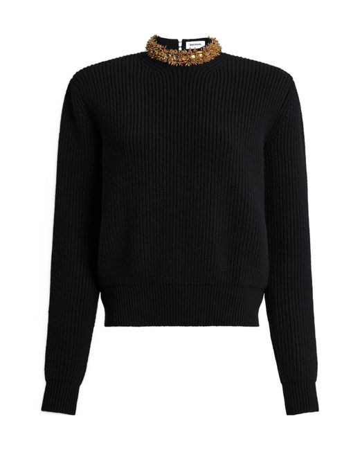 Balmain Black Cashmere Jumper With Embroidered Trim