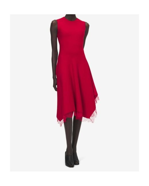McQueen Red Lace Trim A-Line Dress