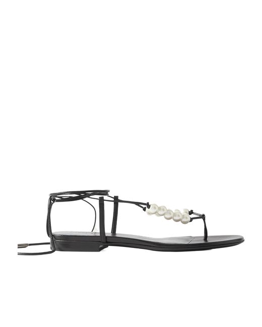 Magda Butrym White Faux Pearl Embellished Leather Sandals