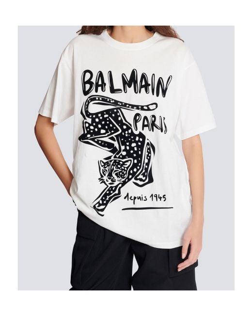 Balmain White Short-Sleeved T-Shirt With Leopard Print