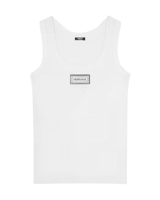 Versace White Logo Detailed Ribbed Sleeveless Top
