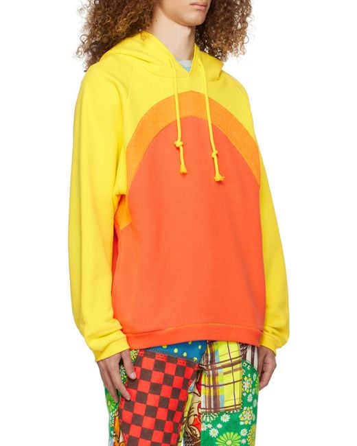 ERL Orange Knit-Panelled Drawstring Hoodie for men