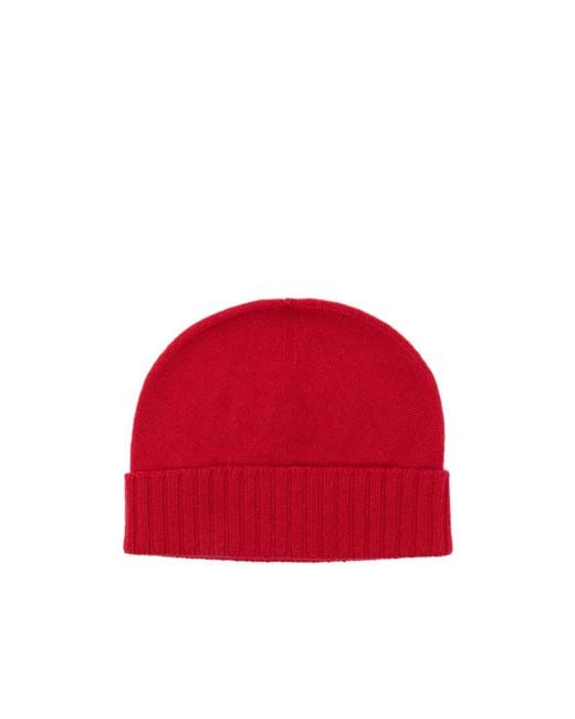 Malo Red Ribbed-Trim Knitted Beanie Hat for men