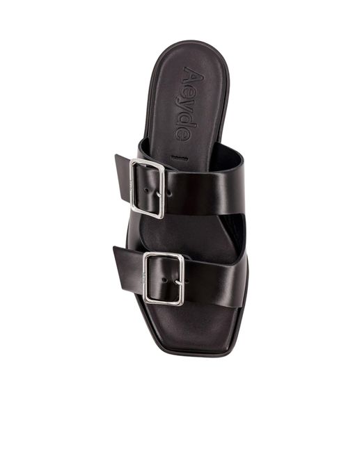 Aeyde Black Tonya Double-Strap Sandals