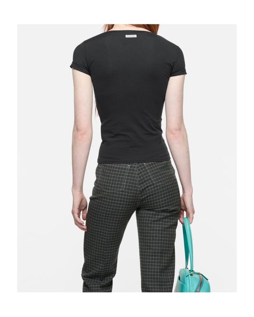 Acne Black Bow-Detail Cap-Sleeve T-Shirt