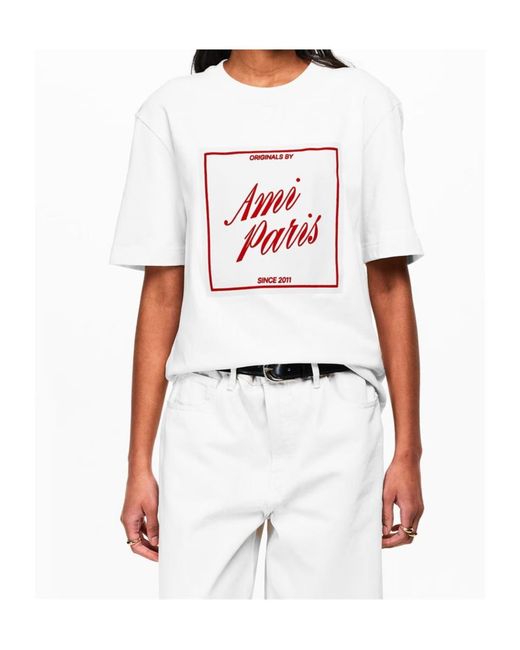 AMI White Logo Crew Neck T-Shirt