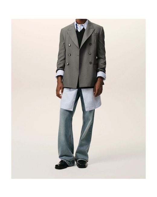 AMI Gray New Wool Double Breasted Straight Jacket for men