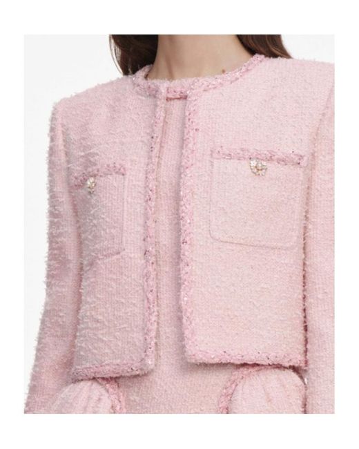 Self-Portrait Pink Sequin-Embellished Bouclé Jacket