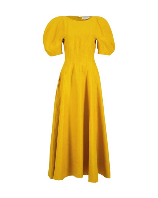 Gabriela Hearst Yellow Golden Birch Ranya Puff Sleeve Linen Maxi Dress