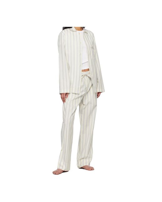 Tekla White Striped Long-Sleeved Shirt Pajamas for men