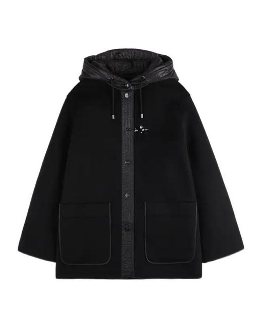 Fay Black Hooded Wool-Cashmere Pea Coat