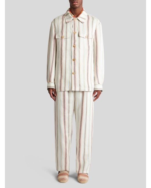 Etro Natural Striped Buttoned Overshirt for men