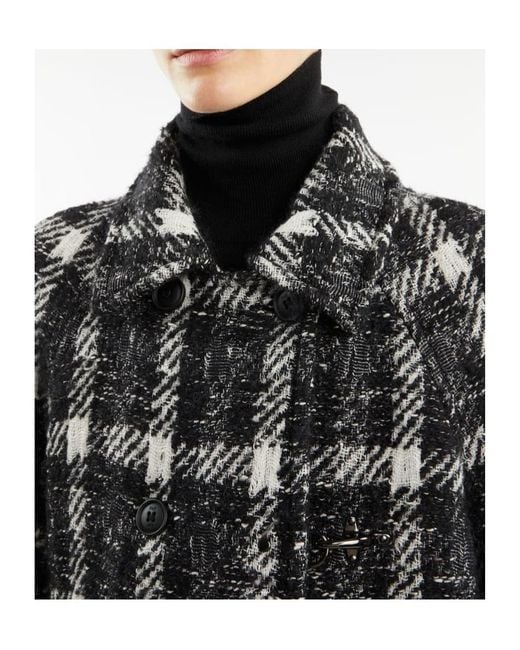 Fay Black Plaid Double-Breasted Coat