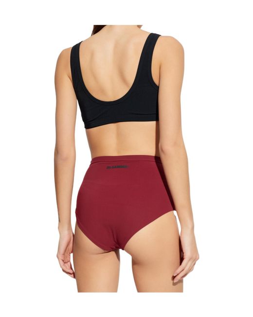 Jil Sander Red Logo High-Waisted Bikini Bottom