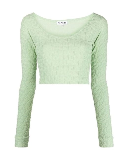 Sunnei Green Letter Detail Long-Sleeved T-Shirt
